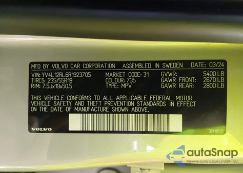 2024 Volvo Xc60 B5 Plus Dark Theme from USA, damaged, VIN YV4L12RL6R1923705